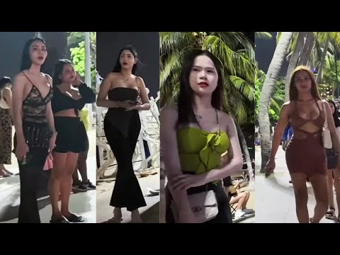 [4k] Pattaya beach road girl waiting for customers 2024 | beach road pattaya today |