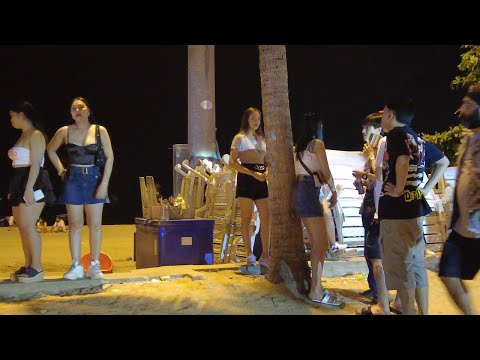 [4k] Walking on Pattaya Beach Road.  So many Freelancers!