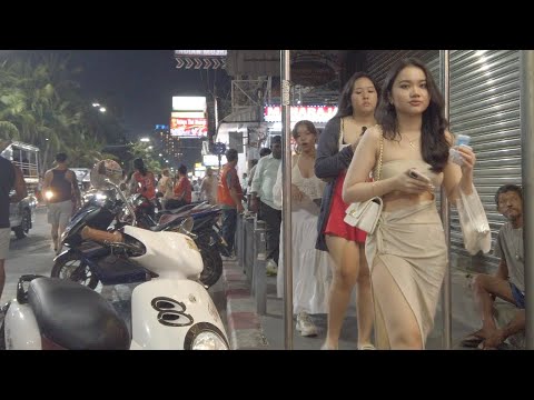 Beautiful and Excited Ladies All Around! Pattaya Nightlife Street Scenes. Beach Road Look Around.