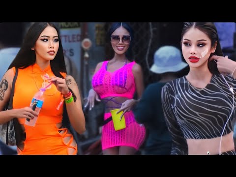 MANY PRETTY LADIES CELEBRATING SONGKRAN in Pattaya City Streets, Thailand 2024