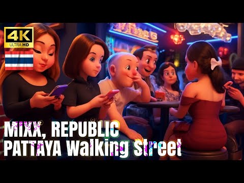 Pattaya Walking Street. Freelancers walking in front of REPUBLIC & MIXX. Thailand through my eyes.